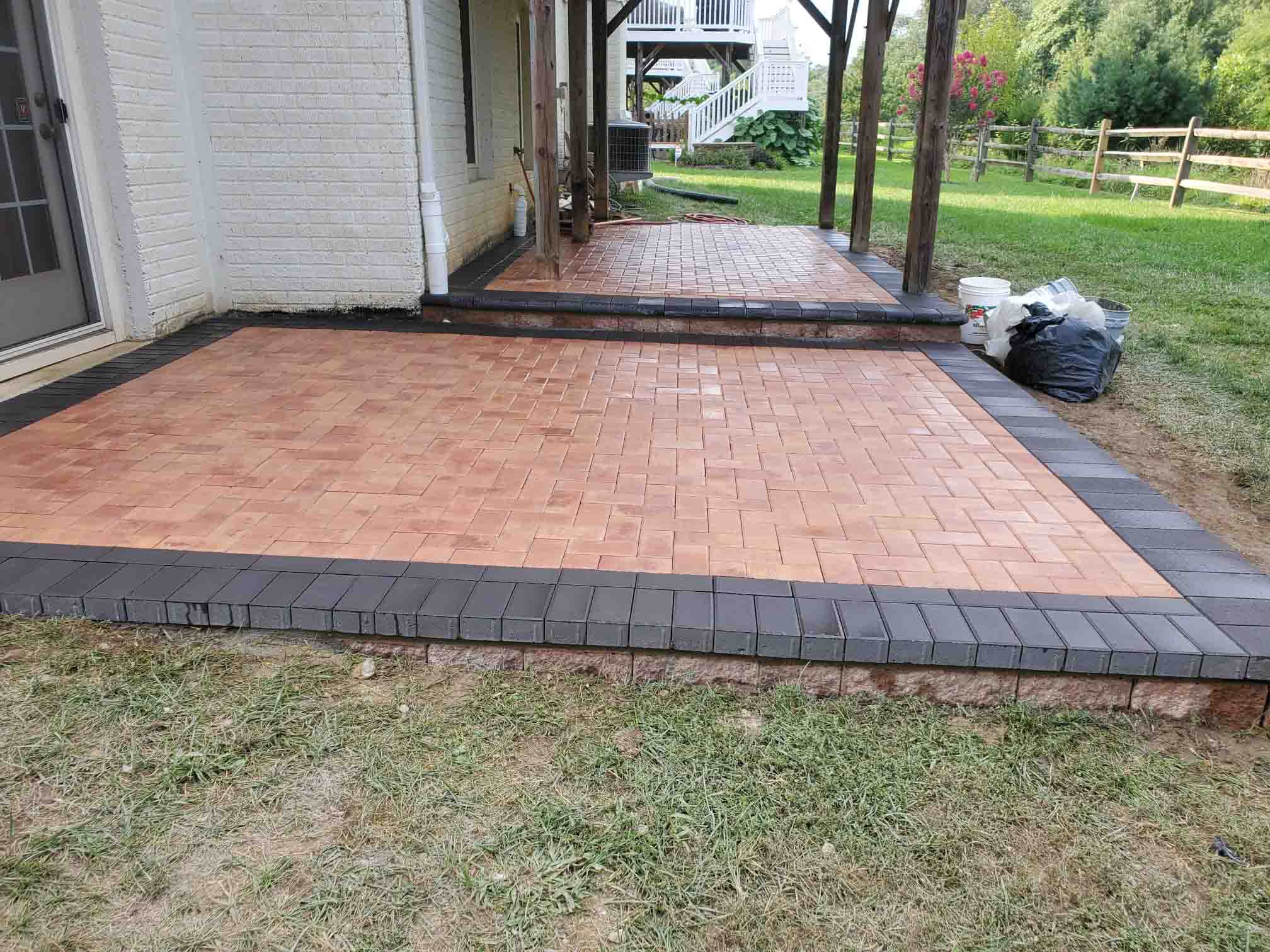 Walkway Pavers Project In Backyard Combined with Stepping Pavers