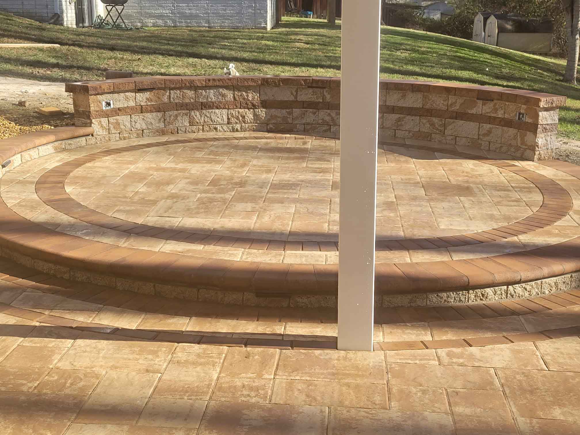 Walkway Pavers Project In Backyard with Curved Retaining Wall