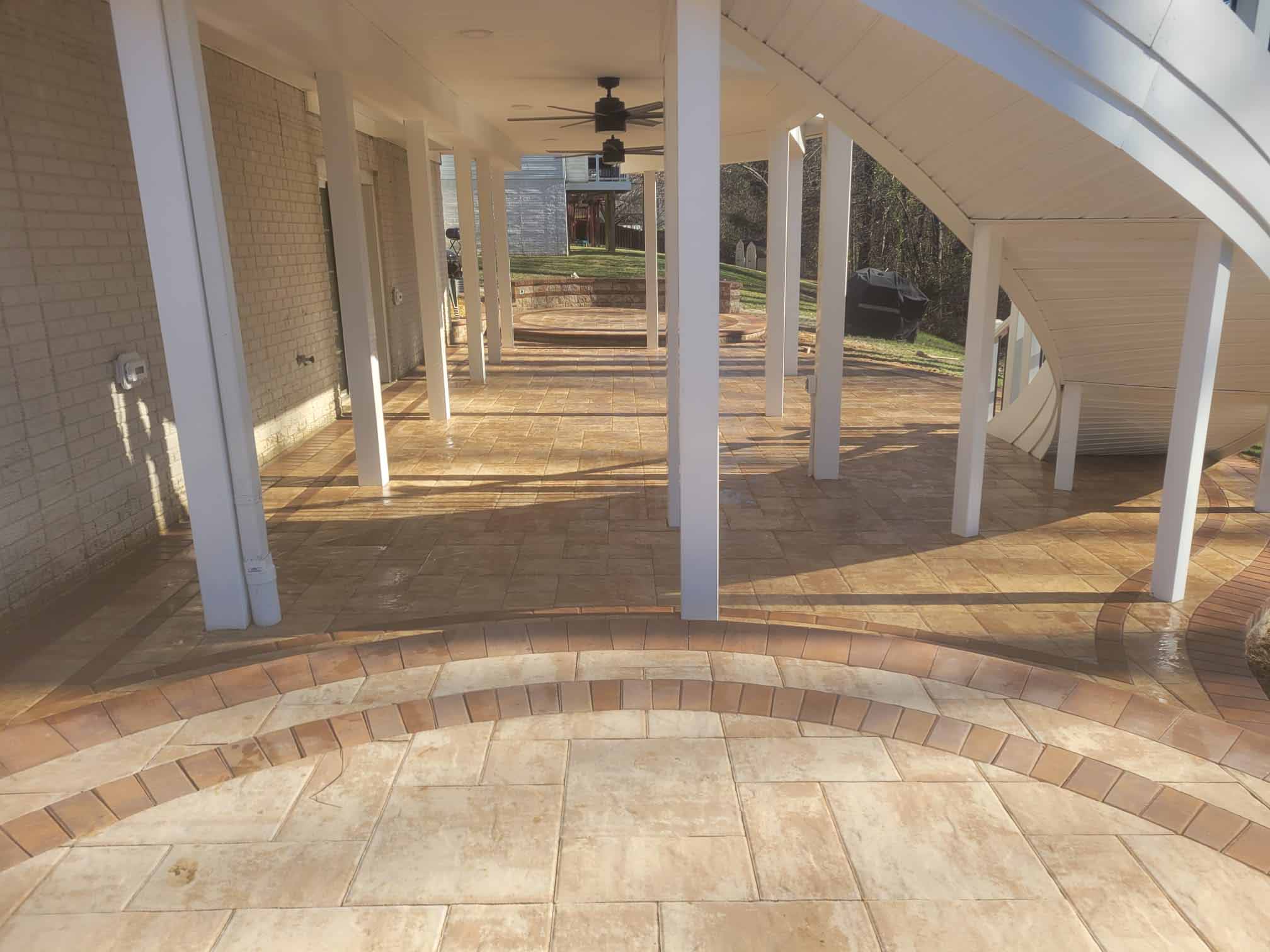 Walkway Pavers Project in Backyard Leading to Stairs to Go to Second Level